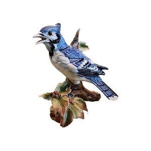 VINTAGE JSC‎  PORCELAIN BIRD BLUE JAY FIGURINE JAPAN 6 in X 5 1/2in. Glossy